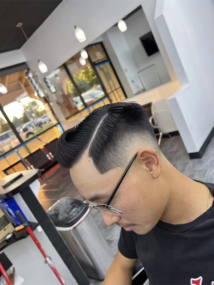 Precision pompadour fade at Kongo Barbershop