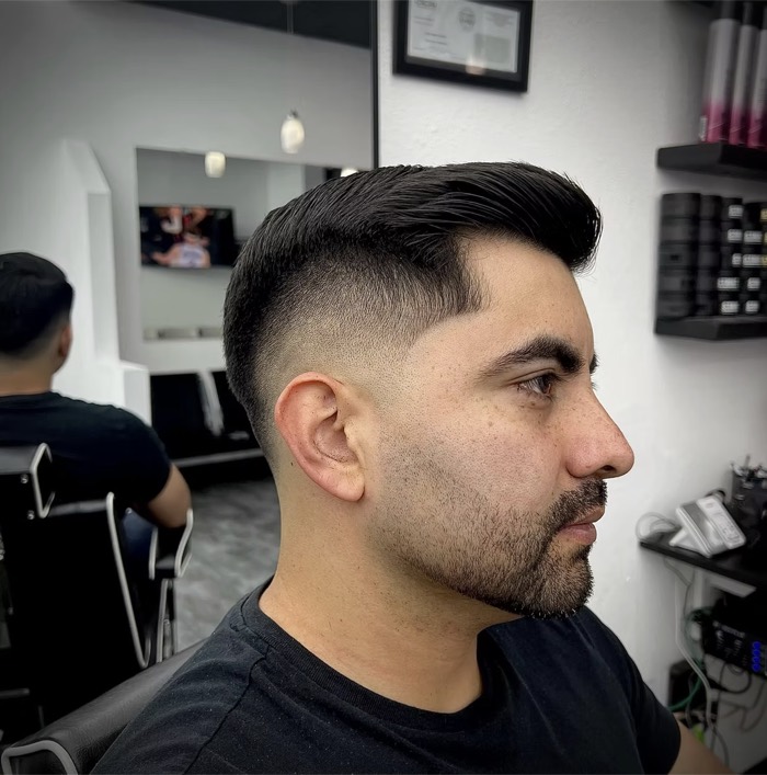 Tapered fade with beard line-up