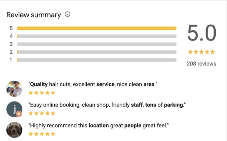 Kongo Barbershop Google reviews — 5.0 stars, 208 reviews